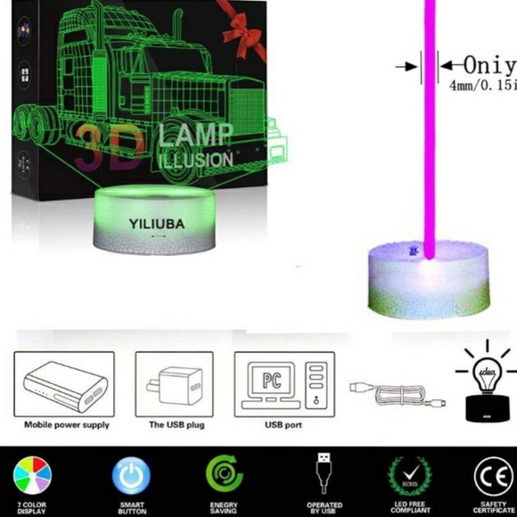 NIB Awesome 3D Semi Truck~Truckers convoy🚛🚚 LED 7 color Change USB night light - Picture 6 of 10